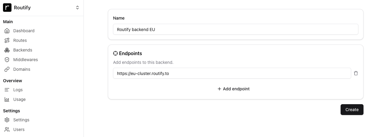 Create EU cluster in Routify